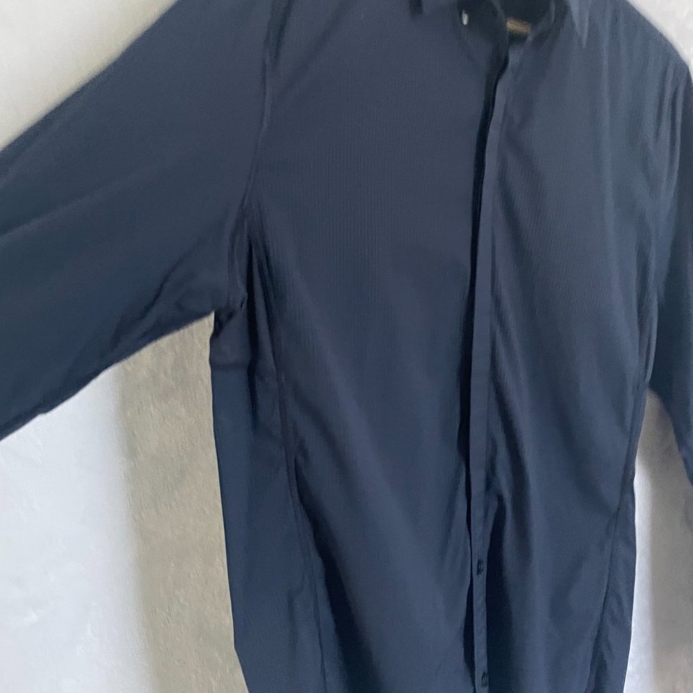 Lululemon Mens Button Down Blue Striped Long Sleeve Stretch Athletic Fit Shirt - Picture 3 of 15